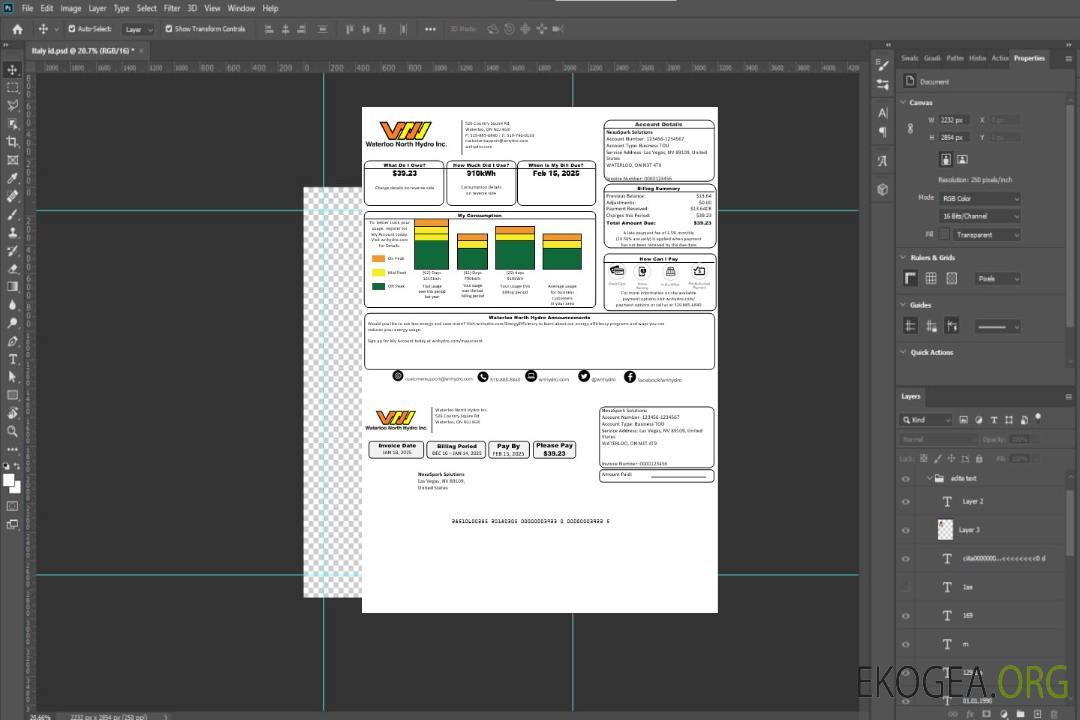 USA Nevada Waterloo North Hydro modèle de facture de services publics aux formats Word et PDF template USA Nevada Waterloo North Hydro modèle de facture de services publics aux formats Word et PDF template
